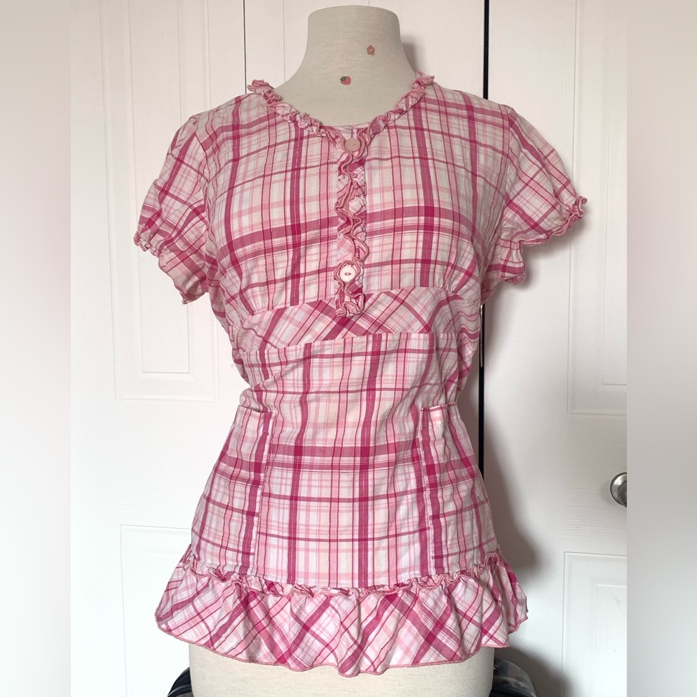 Pink Plaid Ruffle-Trim Top 🩷 - Picture 2 of 7